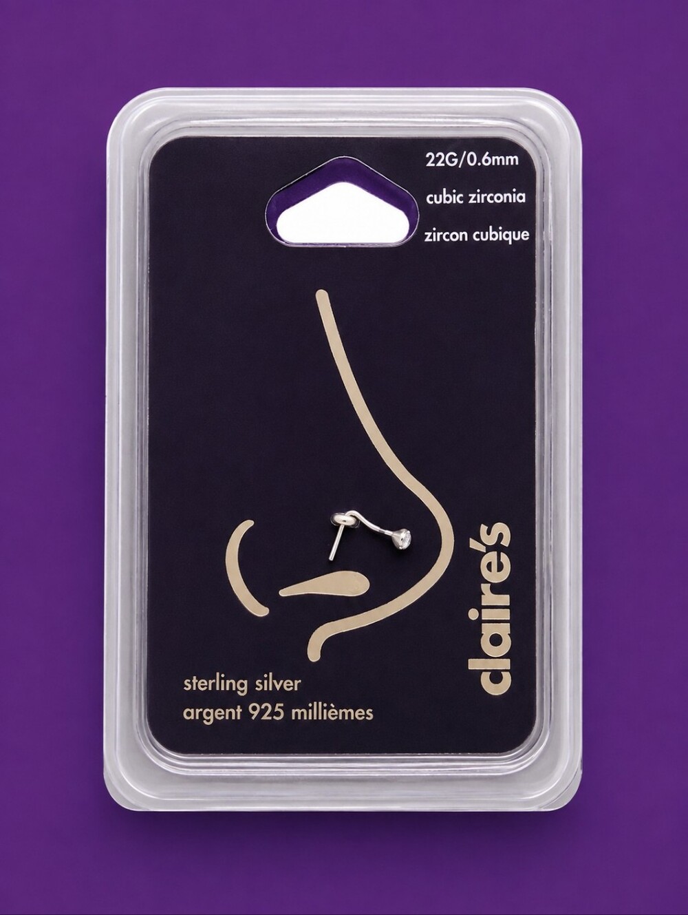 CLAIRE'S Sterling Silver 925 Cubic Zirconia 22G .6mm Nose Ring